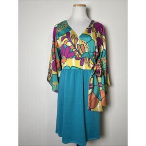 Judith March Dress Retro Bell Sleeves Size M Faux Wrap Career Party Wedding